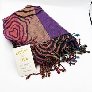 Rising Tide multicolor abstract pattern Fringe Shawl scarf